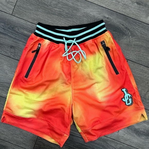 $150 JG CHENILLE LOGO BASKETBALL SHORTS ORANGE SUNSET TIE-DYE s small athletic - Picture 2 of 5